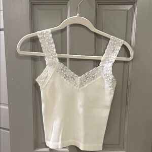 Carly Jean Los Angeles White Lace-Trim Ribbed Camisole